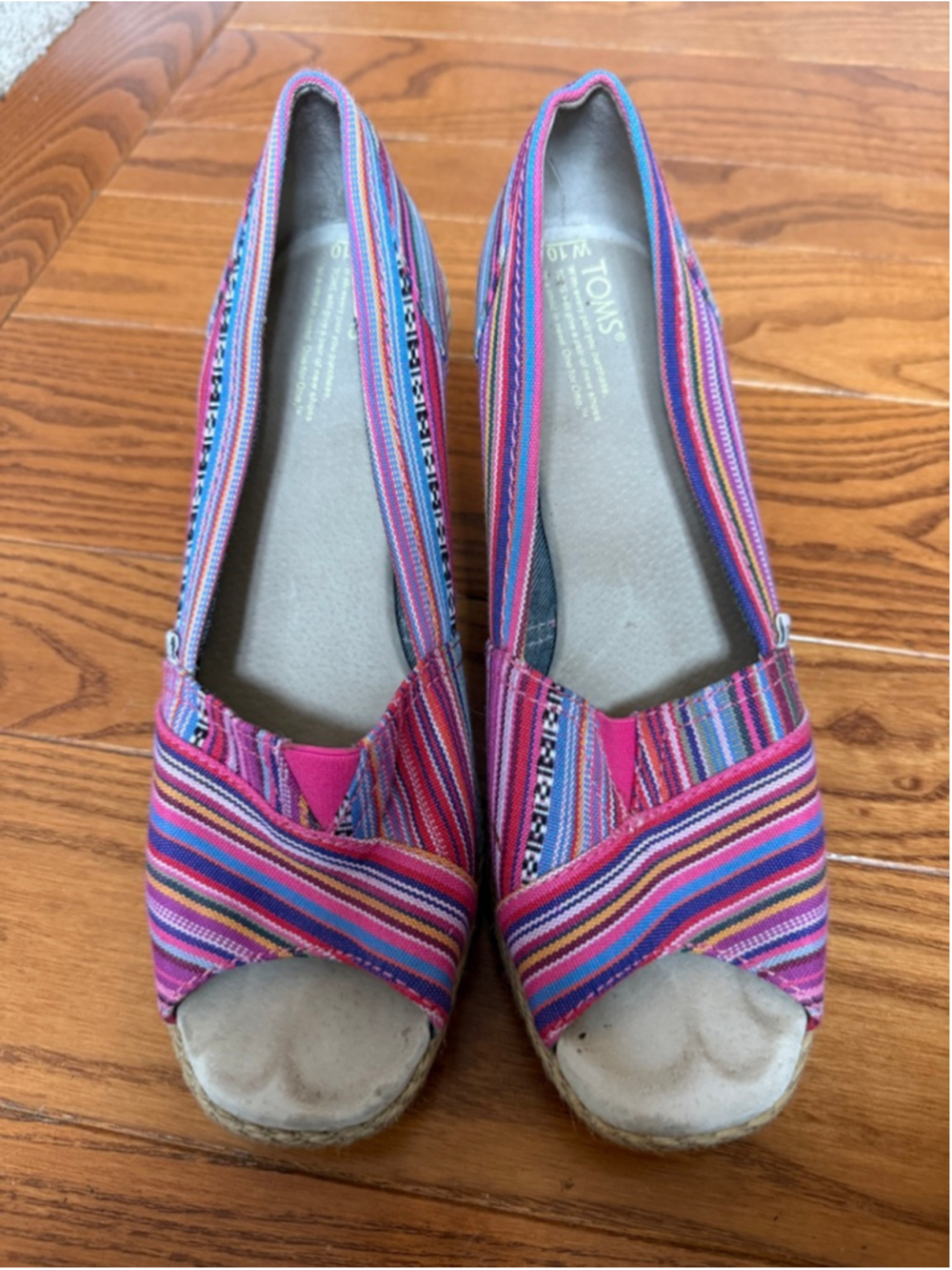 Toms Women’s Wedge Peep Toe Sandals Size 10 Pink Multicolor EUC